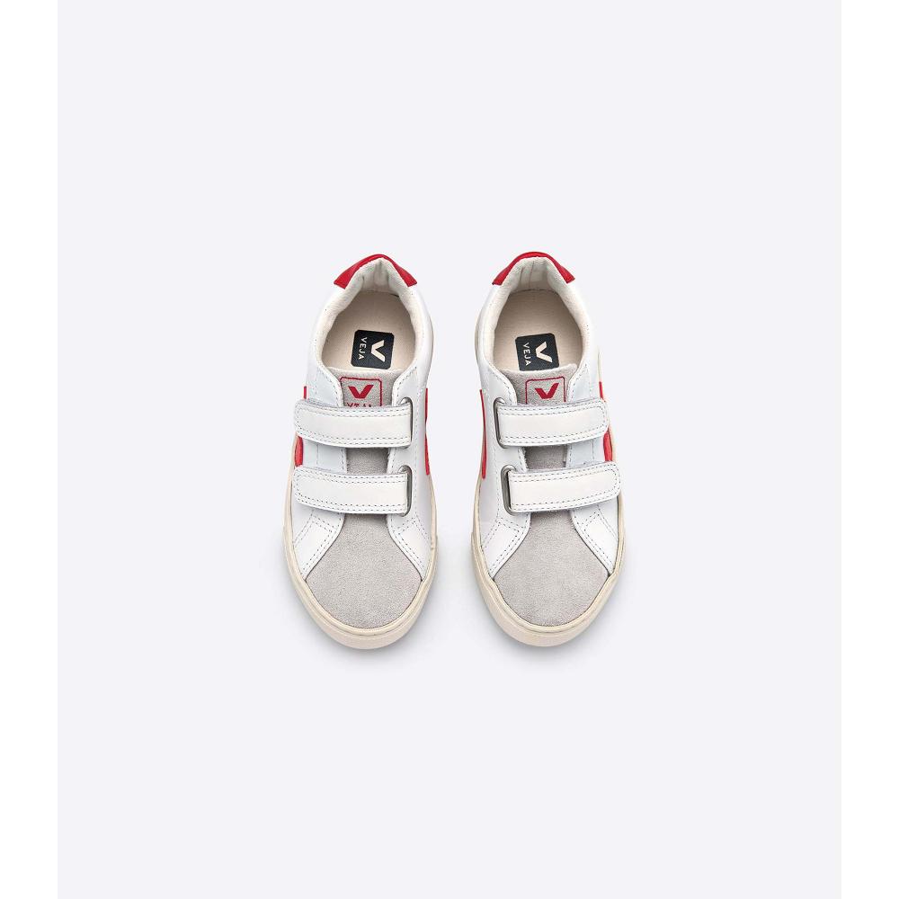 Kids' Veja ESPLAR LEATHER Sneakers White/Red | ZA 811ILH